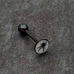 Glow in the Dark Black Anodized Black Widow Spider Barbell Tongue Ring by Onyx O