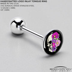 Floral Flowers Skull Barbell Tongue Ring by Onyx O