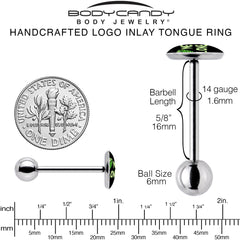 Black Green Leaf Me Alone Barbell Tongue Ring by Onyx O