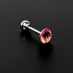 Red Sunset Palm Tree Barbell Tongue Ring by Onyx O