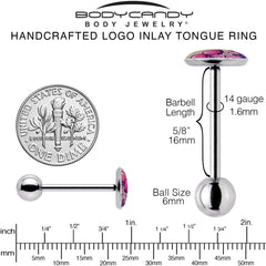 Artist Drawn Pink Mushrooms Barbell Tongue Ring by Onyx O