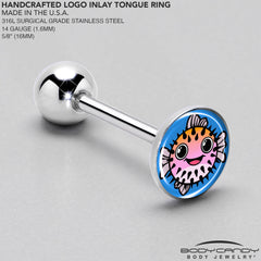 Swimming Pink Pufferfish Barbell Tongue Ring by Onyx O