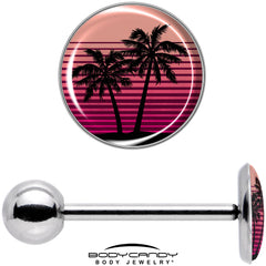 Palm Tree Retro Sunset Barbell Tongue Ring by Onyx O