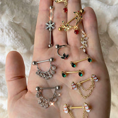 14G 9/16 Green Gem Gold Tone Drop Barbell Nipple Ring Set