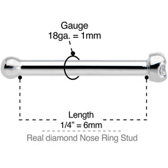 18G Solid 14k White Gold 1.5mm Genuine Diamond Nose Bone
