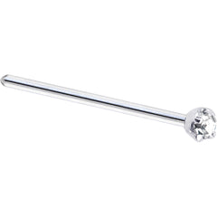 Solid 14K White Gold 2mm Clear Cubic Zirconia Nose Ring