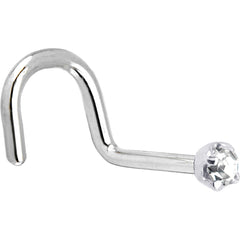 Solid 14K White Gold 2mm Clear Cubic Zirconia Nose Ring