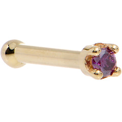 Solid 14K Yellow Gold 1.5mm Genuine Purple Diamond Nose Ring