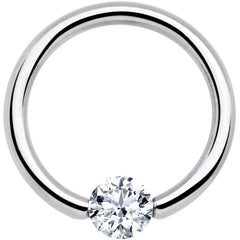 14G 1/2 Solid 14k White Gold 4mm Clear Cubic Zirconia Tension Captive Ring