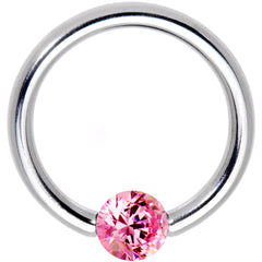 14G 7/16 Solid 14k White Gold 4mm Pink Cubic Zirconia Tension Captive Ring
