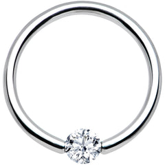 14G 7/16 Solid 14k White Gold 4mm Clear Cubic Zirconia Tension Captive Ring