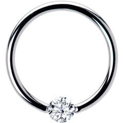 16G 3/8 Solid 14k White Gold 3mm Clear Cubic Zirconia Tension Captive Ring