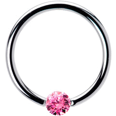 16G 1/2 Solid 14k White Gold 3mm Pink Cubic Zirconia Tension Captive Ring