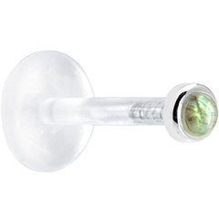 16G 1/4 Solid 14K White Gold 2mm Genuine Labradorite Bioplast Tragus Earring Stud
