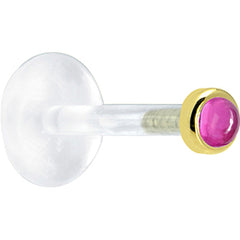 16G 1/4 Solid 14K Yellow Gold 2mm Genuine Pink Tourmaline Bioplast Tragus Earring Stud