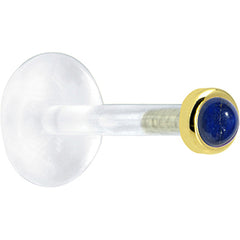 16G 1/4 Solid 14K Yellow Gold 2mm Genuine Blue Lapis Lazuli Bioplast Tragus Earring Stud