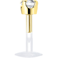 16G 1/4 Solid 14K Yellow Gold 3mm Clear Cubic Zirconia Bioplast Tragus Earring Stud