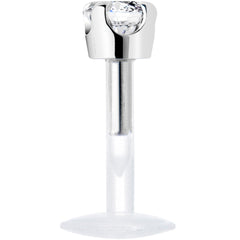 16G 1/4 Solid 14K White Gold 3mm Clear Cubic Zirconia Bioplast Tragus Earring Stud