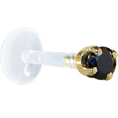 16G 1/4 Solid 14K Yellow Gold 3mm Black Cubic Zirconia Bioplast Tragus Earring Stud