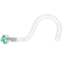 18G 1/4 White Gold 1.5mm Mint Green Cubic Zirconia Bioplast Nose Ring