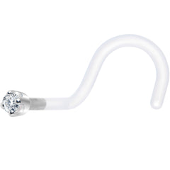 18G 1/4 White Gold 1.5mm Clear Cubic Zirconia Bioplast Nose Ring