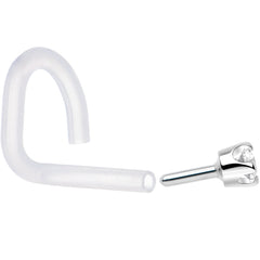 18G 1/4 White Gold 1.5mm Clear Cubic Zirconia Bioplast Nose Ring
