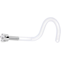 18G 1/4 White Gold 1.5mm Clear Cubic Zirconia Bioplast Nose Ring