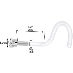 18G 1/4 White Gold 1.5mm Clear Cubic Zirconia Bioplast Nose Ring