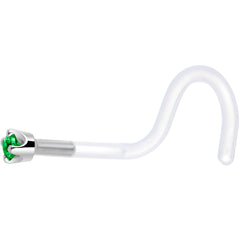 18G 1/4 White Gold 1.5mm Green Cubic Zirconia Bioplast Nose Ring