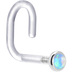 18G 1/4 White Gold 2mm Light Blue Synthetic Opal Bioplast Nose Ring