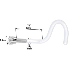 18G 1/4 White Gold 1.5mm Genuine Diamond Bioplast Nose Ring