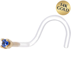 18G 1/4 Yellow Gold 1.5mm Genuine Blue Sapphire Bioplast Nose Ring