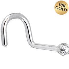 Solid 18K White Gold 1.5mm Genuine Diamond Nose Ring