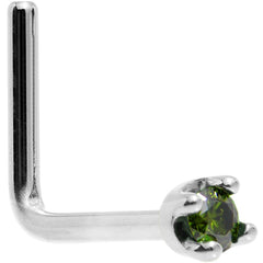 Solid 18K White Gold 1.5mm Genuine Green Diamond Nose Ring