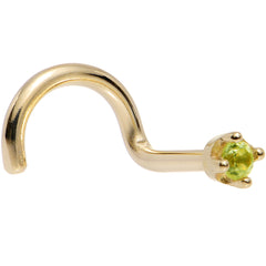 Solid 18K Yellow Gold 1.5mm Genuine Peridot Nose Ring