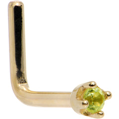 Solid 14K Yellow Gold 1.5mm Genuine Peridot Nose Ring