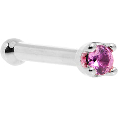 Solid 14K White Gold 1.5mm Genuine Pink Sapphire Nose Ring