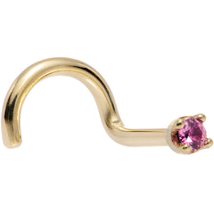 Solid 18K Yellow Gold 1.5mm Genuine Pink Sapphire Nose Ring