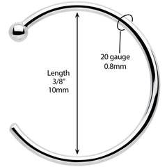 20G 3/8 Solid 18K White Gold Nose Hoop