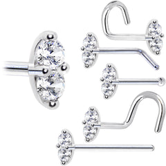 14k White Gold Clear 1.5mm CZ Marquise Nose Ring