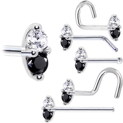 14k White Gold Black 1.5mm CZ Marquise Nose Ring