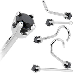 Solid 14K White Gold 2mm Black Cubic Zirconia Nose Ring