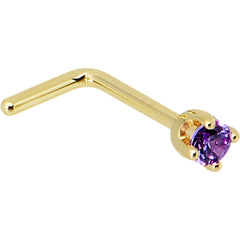 Solid 14K Yellow Gold 2mm Amethyst Cubic Zirconia Nose Ring