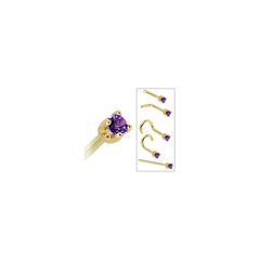 Solid 14K Yellow Gold 2mm Amethyst Cubic Zirconia Nose Ring