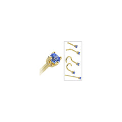 Solid 14K Yellow Gold 2mm Arctic Blue Cubic Zirconia Nose Ring