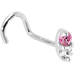 14k White Gold 1.5mm Genuine Pink Sapphire Diamond Marquise Nose Ring