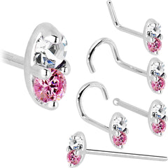 14k White Gold 1.5mm Genuine Pink Sapphire Diamond Marquise Nose Ring