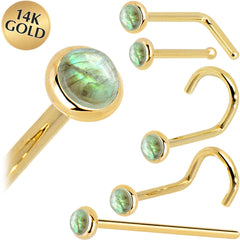 Solid 14K Yellow Gold 2mm Labradorite Nose Ring