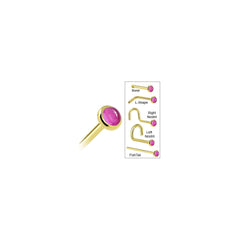 Solid 14K Yellow Gold 2mm Pink Tourmaline Nose Ring