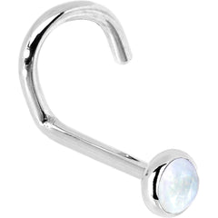 Solid 14K White Gold 2mm Rainbow Moonstone Nose Ring